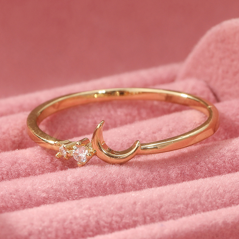 Moon & Sun CZ Stackable Rings Set Golden Tone Bohemian Gift for Her